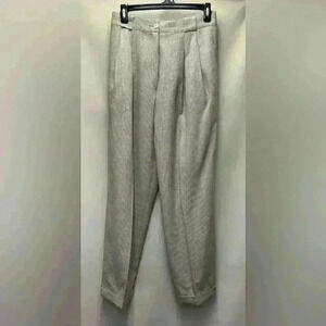 Mondo Vintage Beige/Brown Houndstooth Wide Leg Pleated Wool Blend Pants Size 6